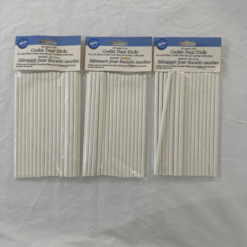 Wilton Cookie Treat Sticks 6” Lot of 3 Packs (60ct) Vintage NOS Cake Pop Sticks