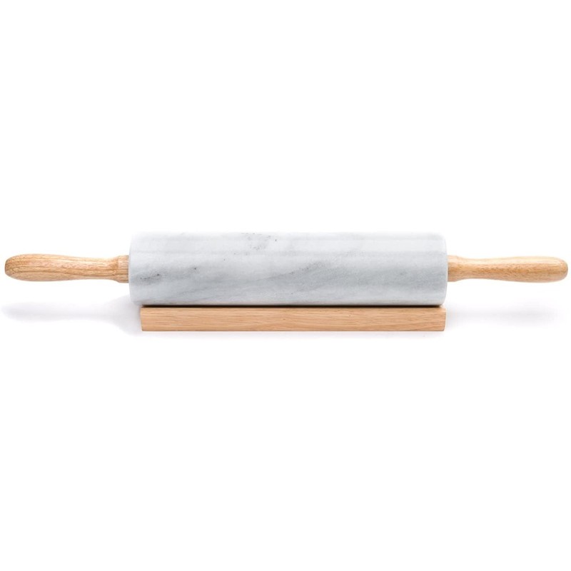Polished Marble Rolling Pin with Wooden Cradle, 10-Inch Barrel, White gallery