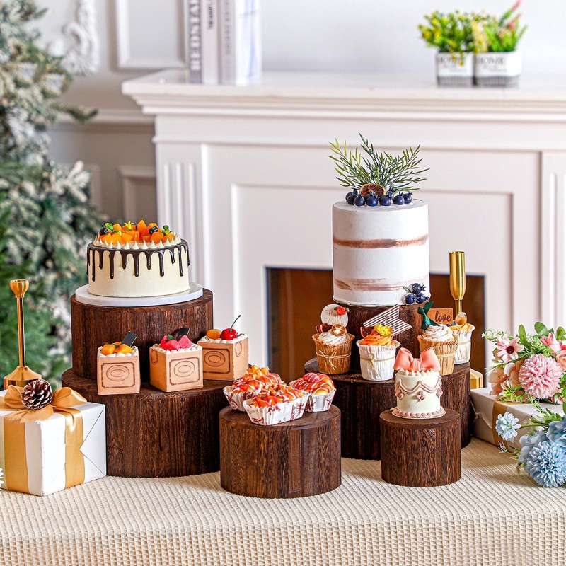 6 Pcs Wood Display Risers Cupcake Stand Brown Rustic Wood Cake Stands Wooden ... gallery