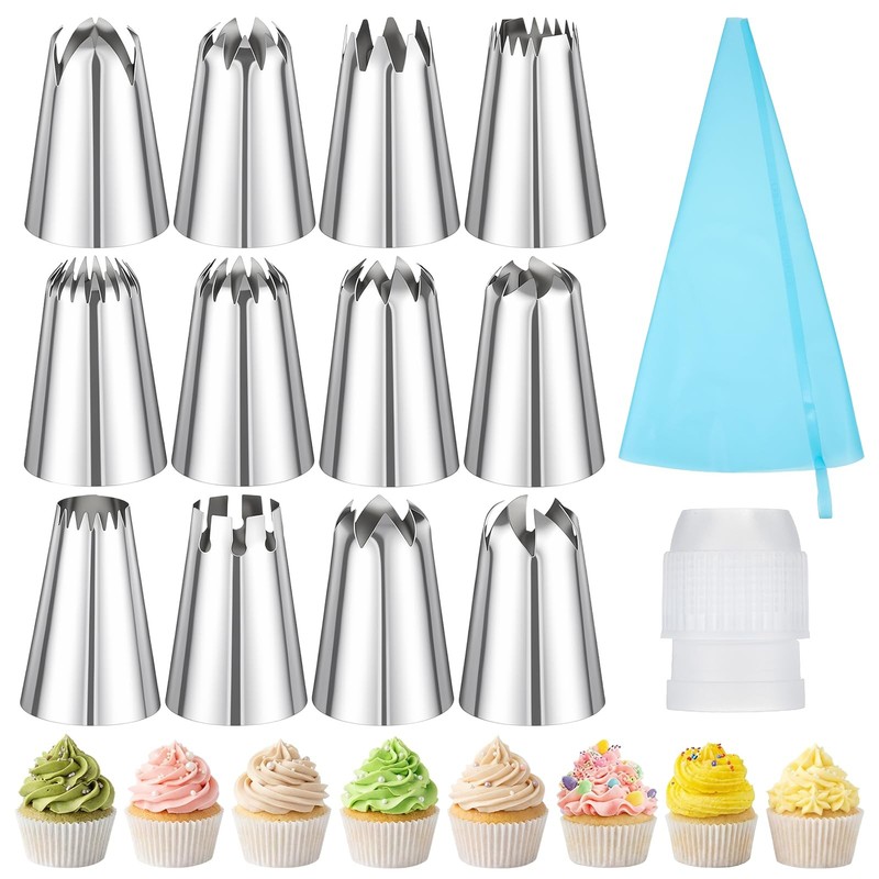 Large Reusable Stainless Steel Cake Cupcake Decorating Piping Tip Bags 14 PCS