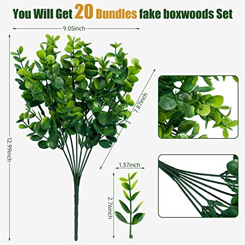 Artificialery Plants Outdoor UV Resistant Fake Plants Boxwood Shrubs 20 Green gallery