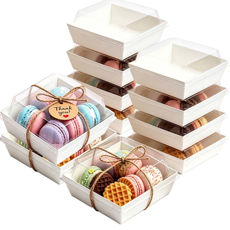 5 Inch White Paper Square Charcuterie Dessert Boxes With Clear Lids 100 PCS gallery