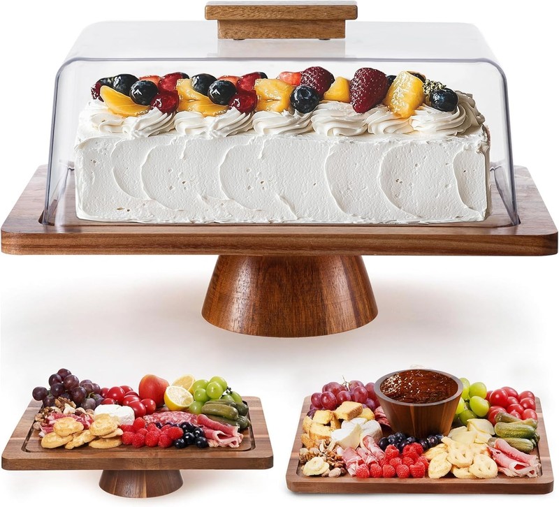 Cake Stand W/ Acrylic Dome Cover 12.2" Multifunctional Serving Cookie Platter gallery