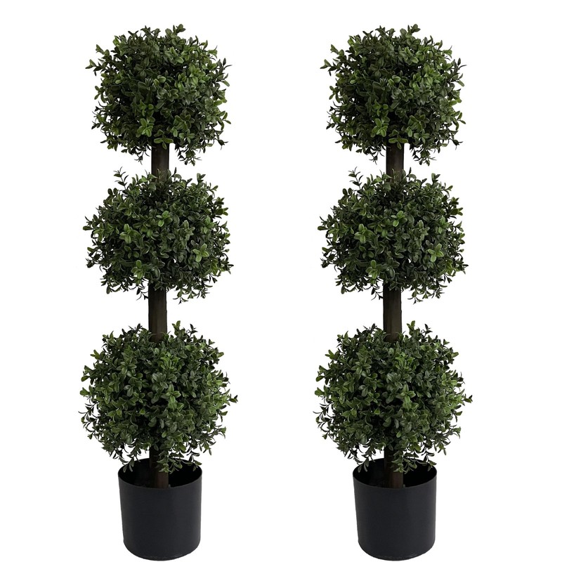 Artificial Boxwood Topiary Trees 2 Pack 3 Ft Outdoor UV Faux Plants Fake Season