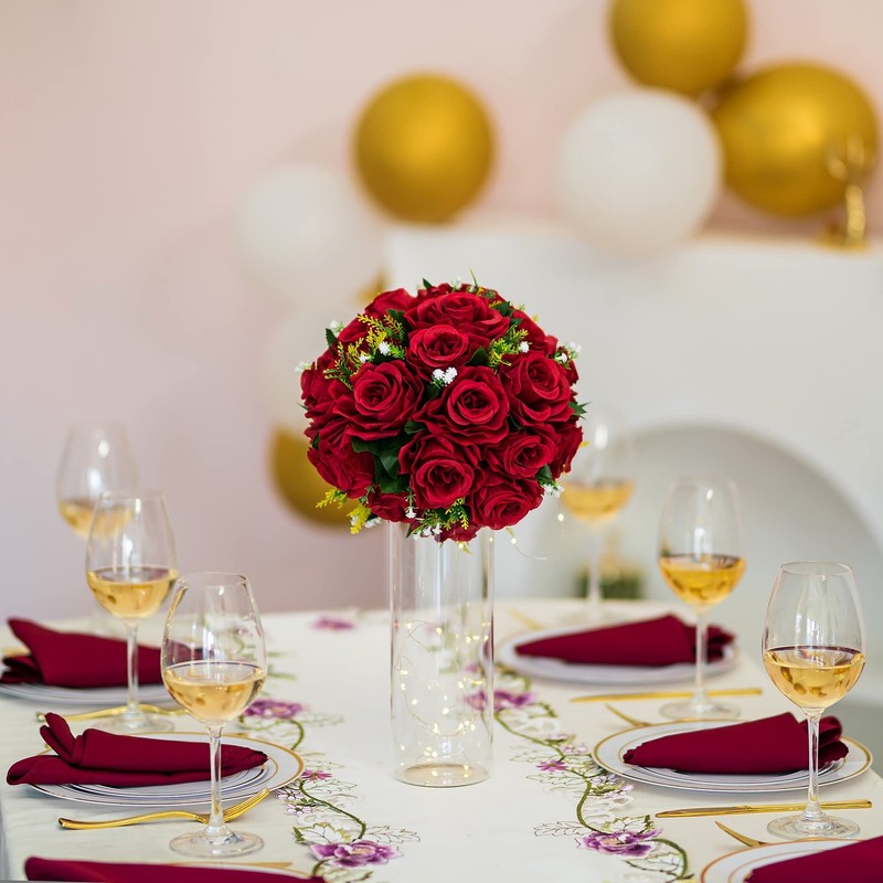 BLOSMON Flower Balls Wedding Rose Centerpieces: 6 Pcs 9.5"W x 4.75"H, Crimson gallery