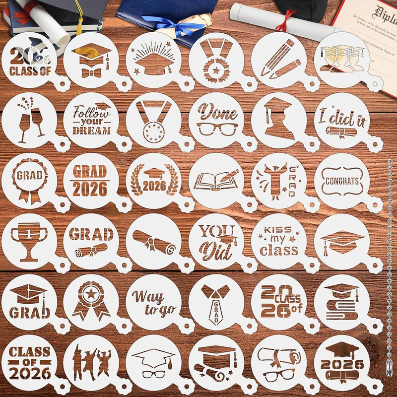 Graduation Cookie Stencils Set, 36 Reusable Templates for Class of 2026 Decor gallery