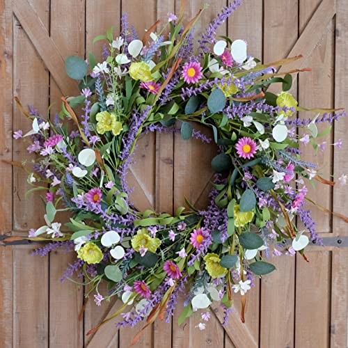 Spring Summer Wild Flower Artificial Daisy Front Door Wreath, Everyday 20 Inch gallery