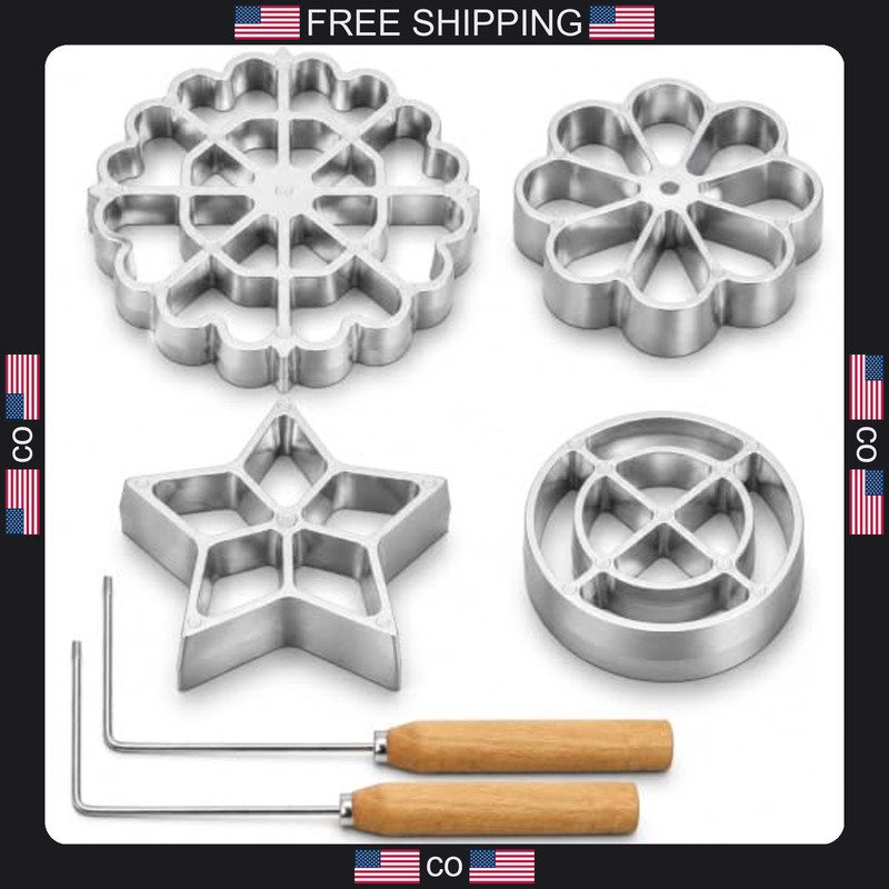 4-Piece Rosette Iron Mold Set for Baking and Decorating
