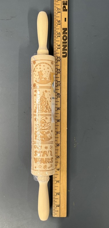 Christmas Wooden Rolling Pin With Engraved Star Wars Natural No Paint