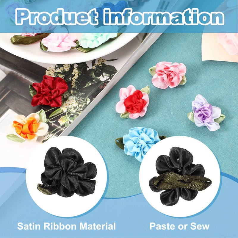 20Pcs 1" Ribbon Flowers Bows Mini Satin Roses Flowers Black gallery