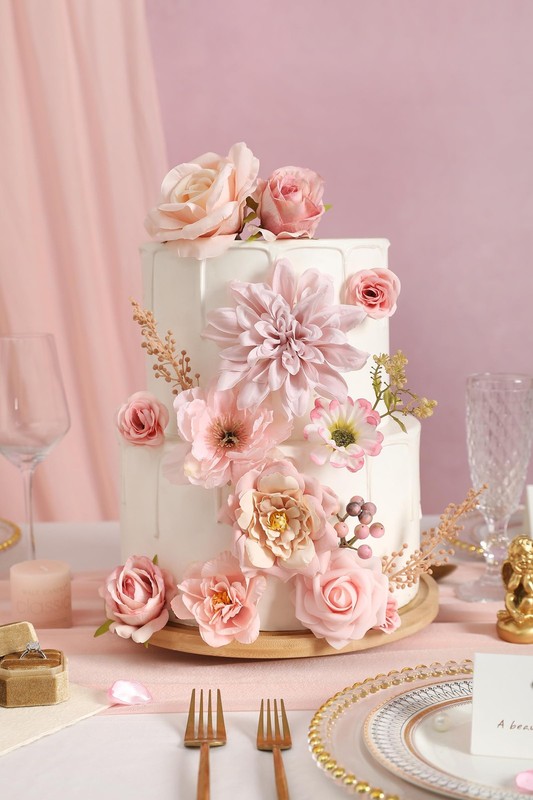 Koroni Flowers Artificial Flowers Combo Set Pink Flowers Silk Fake Roses Stems gallery