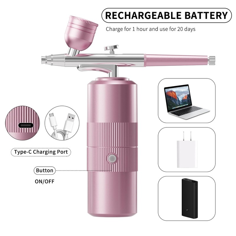 Airbrush Kit with Compressor Portable 48PSI High-Pressure Pink gallery