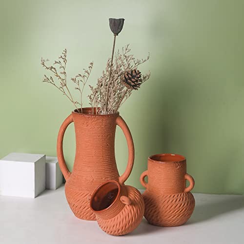 Vases Sets of 3, Farmhouse Decor, Ceramic Vase for Flower, Wide Terracotta gallery