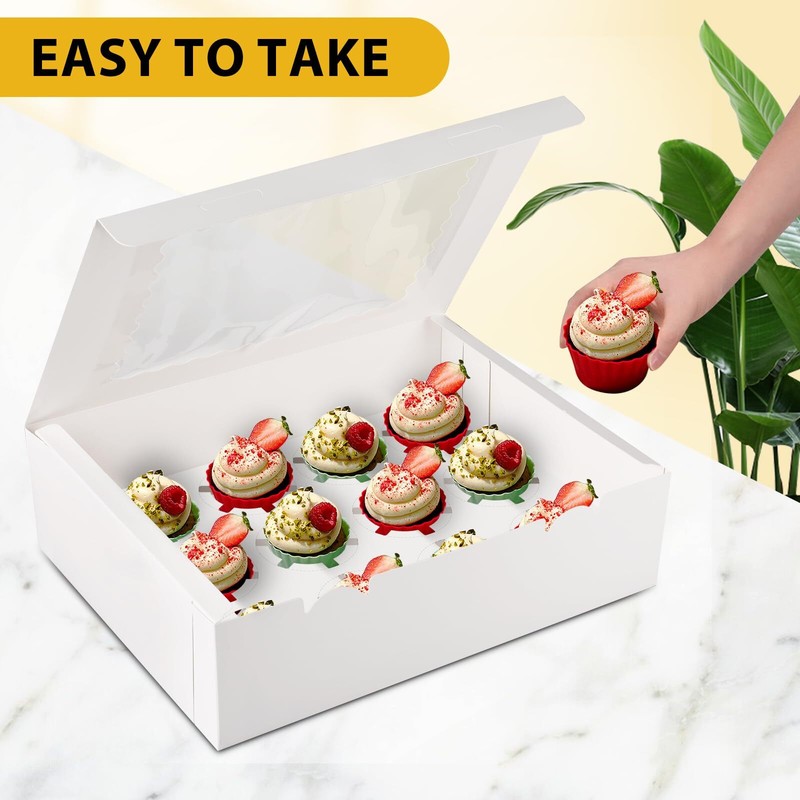 White Cupcake Boxes with Window and Insert 13x10x3.5" 12-Count 16 Sets gallery