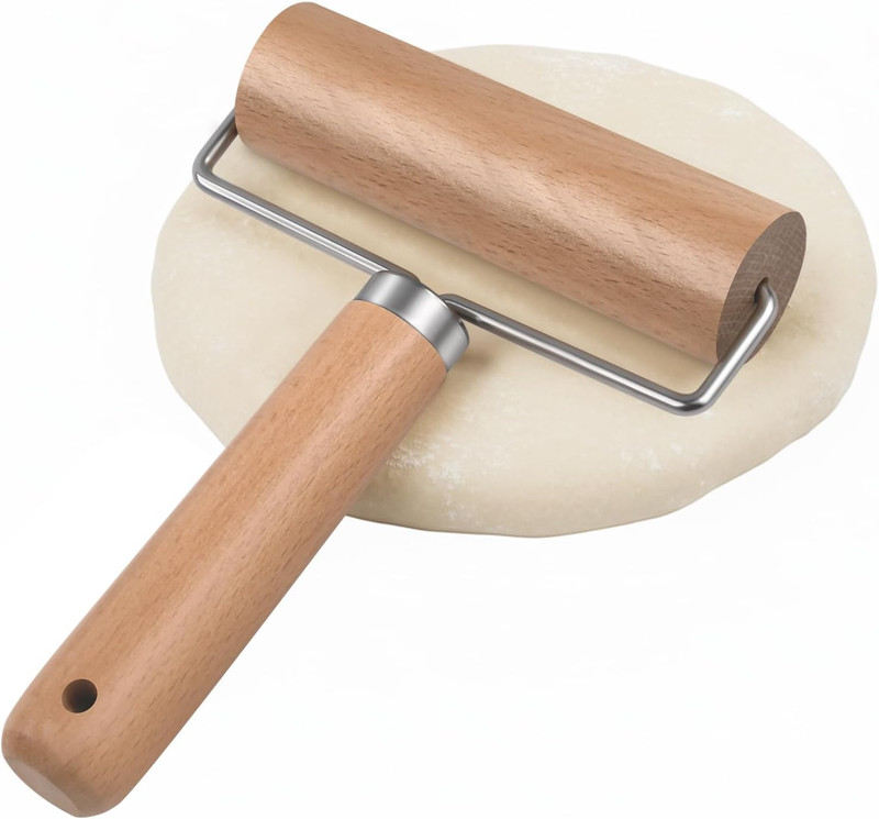 Mini Wooden Rolling Pin with Handle Beech Wood Dough Pastry Pizza Roller gallery