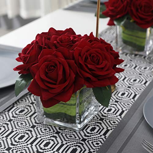 Artificial Velvet Rose Flower Centerpiece Arrangement in vase for Burgundy gallery
