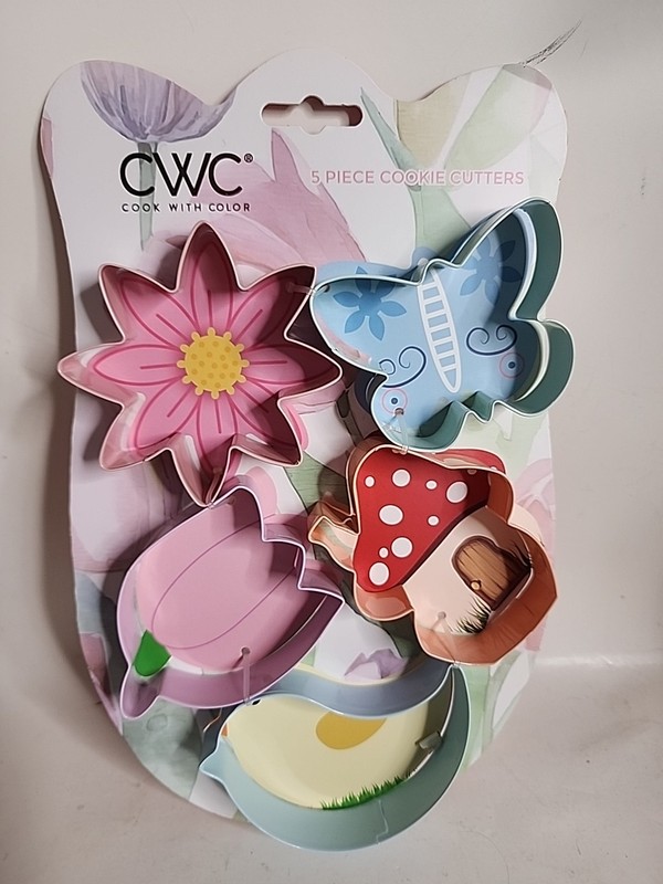 CWC Cook with Color 5 Piece Spring Garden Easter Metal Cookie Cutter Set (T143)