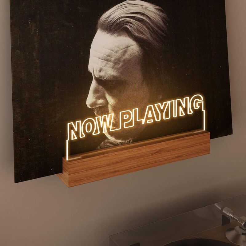 Vinyl Record Stand LED Wall Mount Now Playing Display Acrylic Wooden Album Shelf gallery