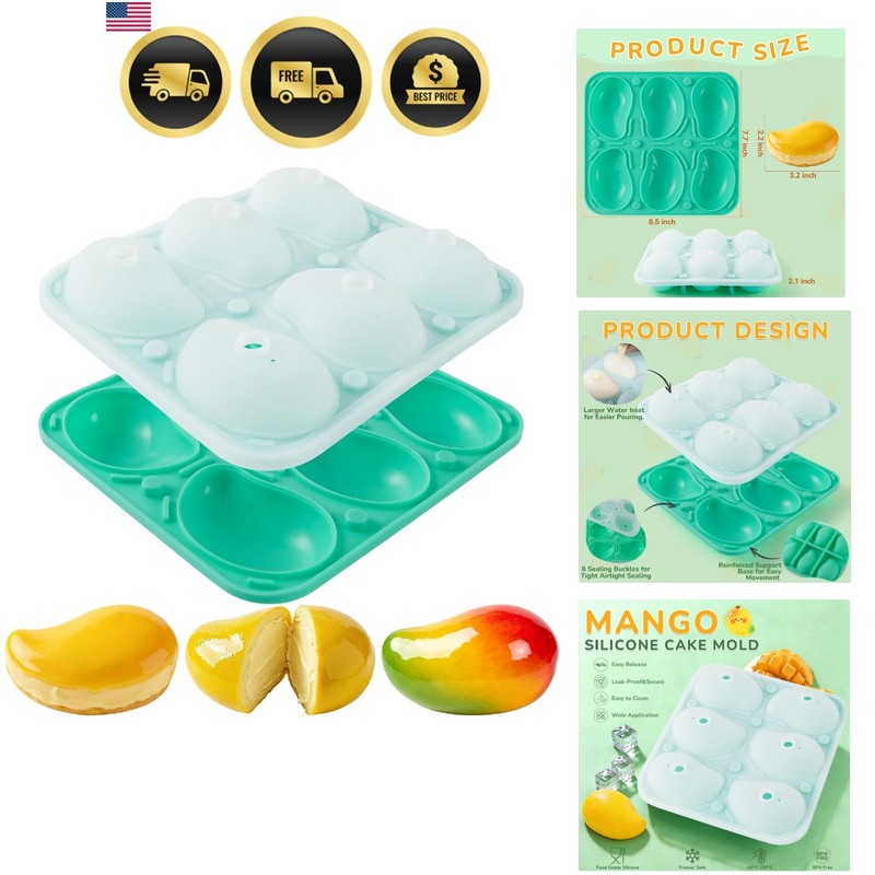 3D Mango Mold for Mousse,1Pack 6Cavities Fruit Pastry Mango Silicone Mold for…