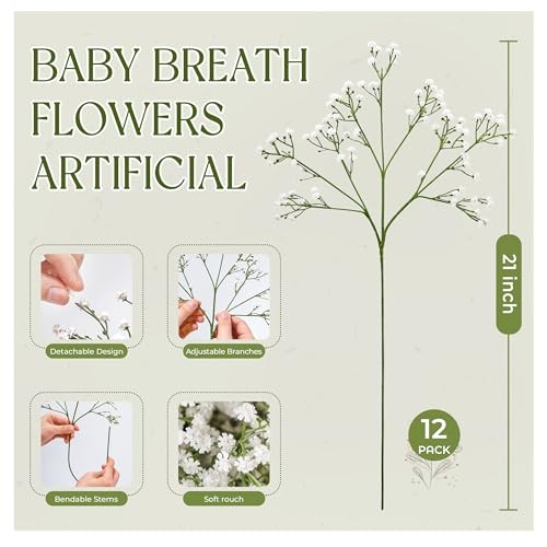 Pcs Babys Breath Artificial Flowers Fake Babies Breath Gypsophila Bulk 12 White gallery