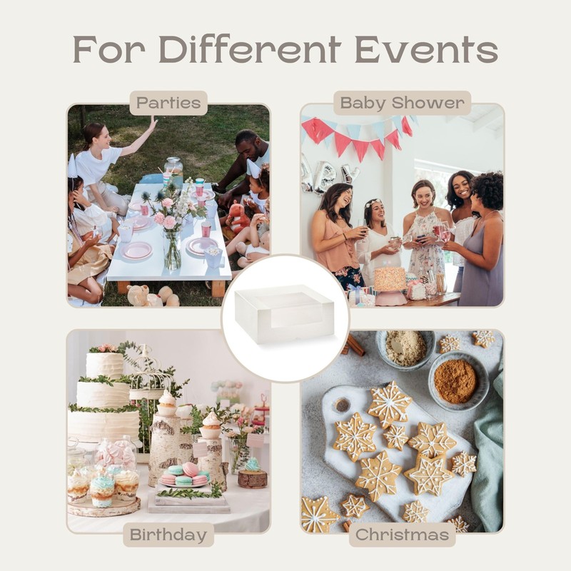 Pack Of 10 Cake Boxes With Window 9.84x9.84x3.93 Inch Bakery Cookie White gallery