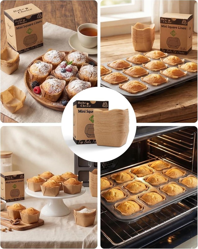 Mini Cupcake Liners Square Parchment Paper Non Stick 100Pcs 2.2x2.2in gallery