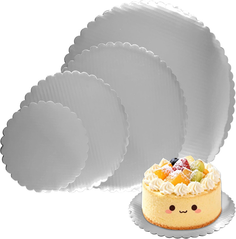 4 Pack Silver Cake Boards, round Cake Circles Cardboard Base 6, 8, 10, 12 Inch,