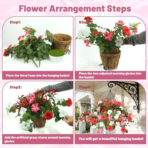 Artificial Flowers Hanging Baskets 5 Pcs with Basket White Red Pink With Basket gallery