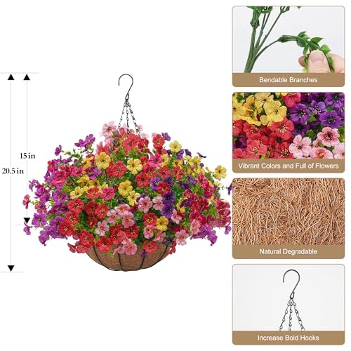 Artificial Faux Hanging Plants Flowers Basket for Outdoors Spring 6 Multicolor gallery