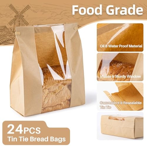 Bread Bags with Reusable Ties - Homemade Sourdough Bread Storage Bags Brown 24 gallery
