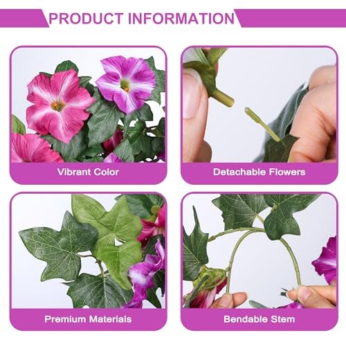 Artificial Flowers for Outdoors 2PCS Faux Petunias Silk Fake Flowers Fuchsia gallery