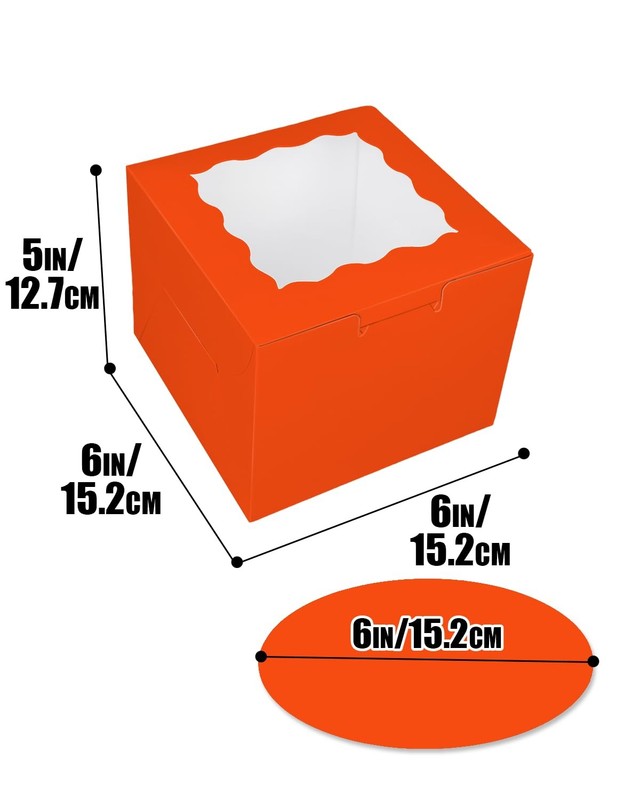 36pcs 6x6x5 Inches Cake Boxes with Window 18-Packs Orange Cake Boxes 6 Inch B... gallery