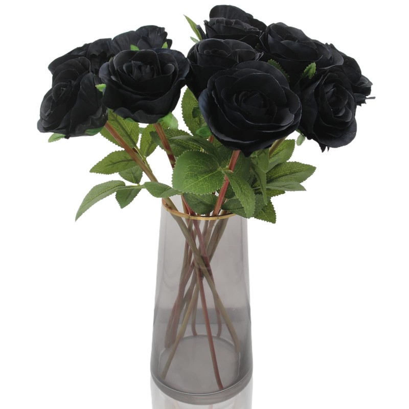 Hananona Black Artificial Roses for Flower Arrangement, 12 Pcs Silk