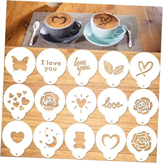 Coffee Stencil, 15 Pieces Latte Art Stencils for Coffee Decorations, Oatmeal