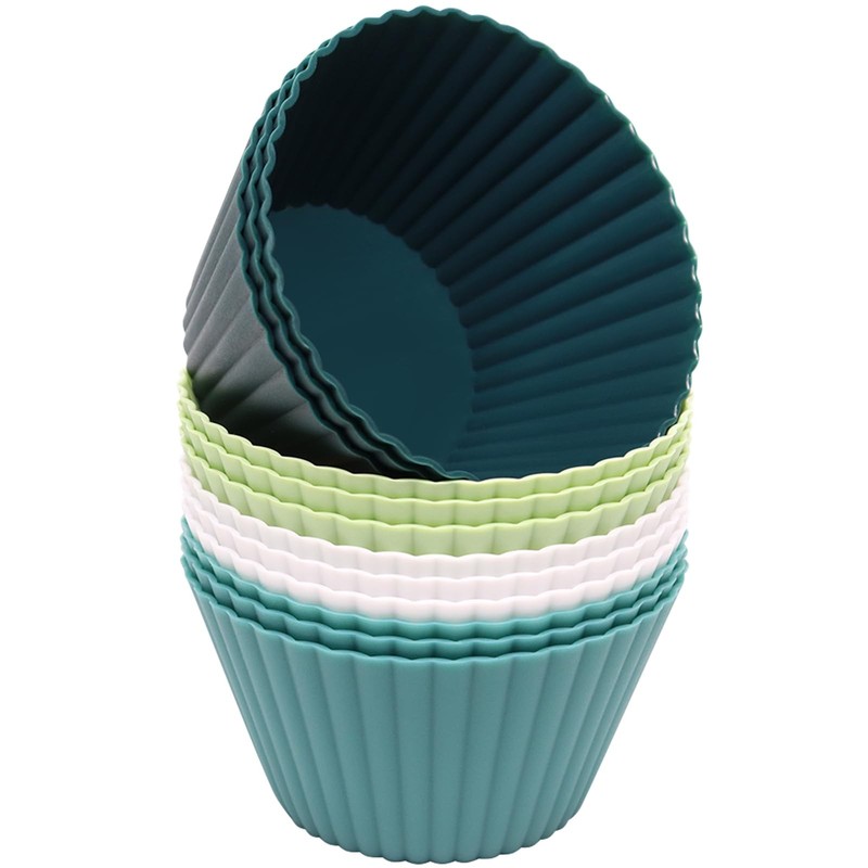 12 PCS Green White Extra Large Silicone Cupcake Muffin Cups 3.54 Inch Liners