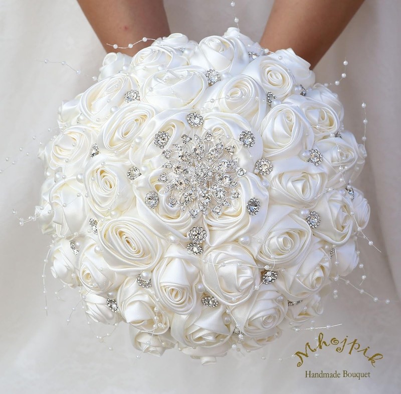 Mhojpik Bridal Wedding Bouquet Round Bling Brooch Holding Bouquet Artificial gallery