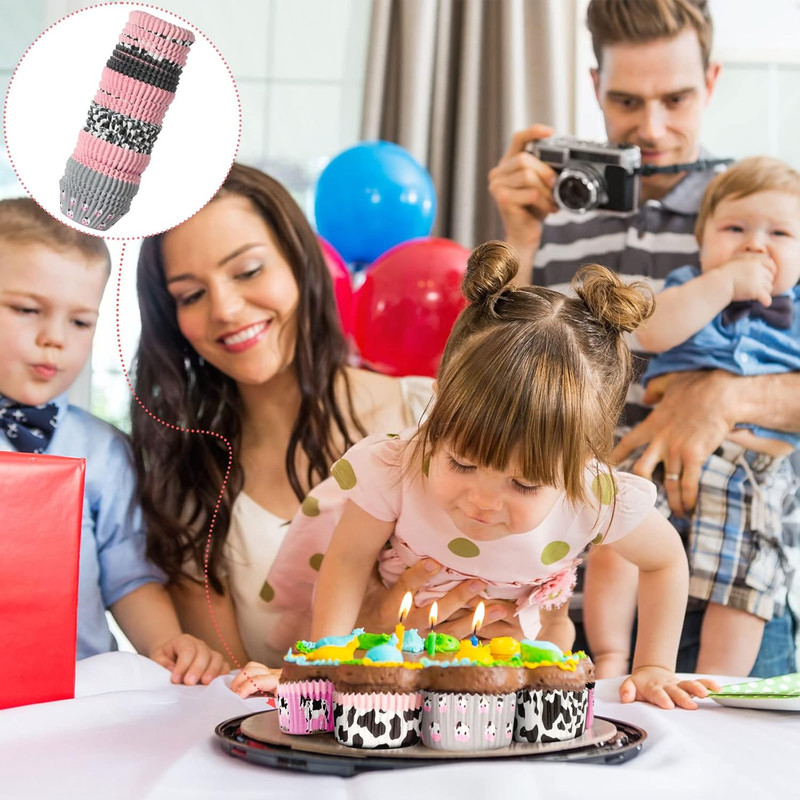 600 Pcs Cow Print Cupcake Liners Wrappers 2 x 1.2 Inch Cute Pink Cupcake Wrapper gallery