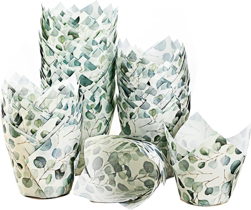 200 Green Tulip Cupcake Liners Eucalyptus Baking Cups Rustic Wedding Decor gallery