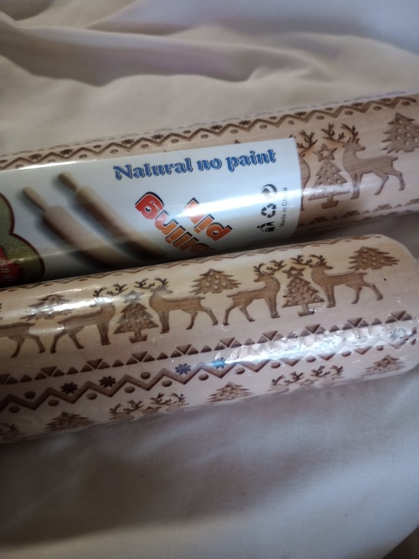 Koogel Embossed Rolling Pins Set, 2 Pcs Different Sizes Christmas Wooden Roll... gallery