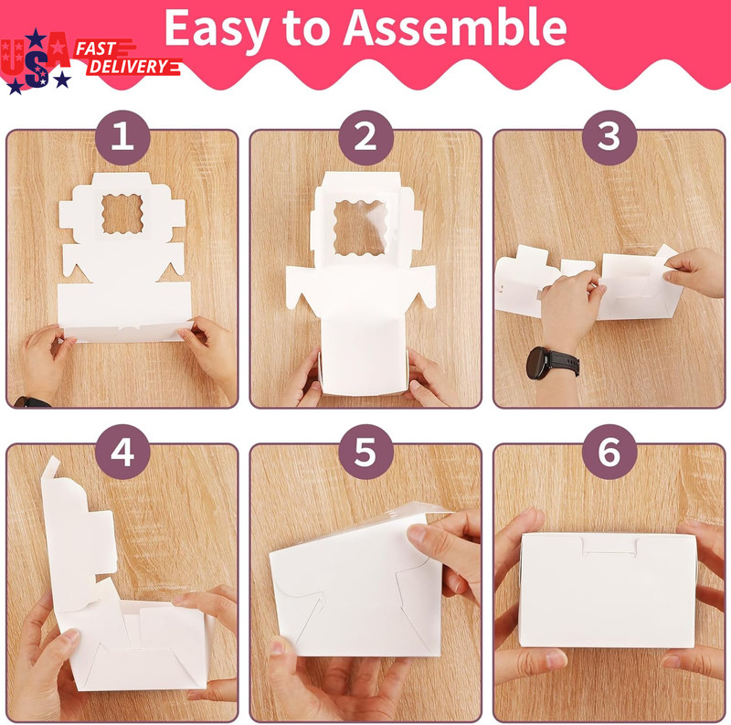 24Pcs White Cookie Boxes, 4X4X2.5 Inches Bakery Boxes with Window, for Mini Cake gallery