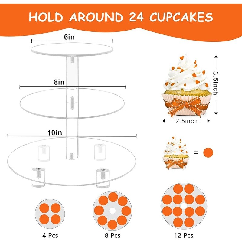 Durable Acrylic Cupcake Stand 3 Tier Dessert Display Weddings Birthdays Events gallery
