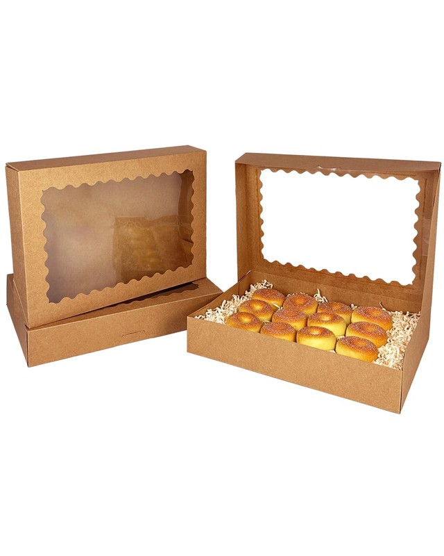 24 PCS AutoPop Up Brown Cookie Box Window 14x10x2.5" Bakery Pastry Macaron gallery