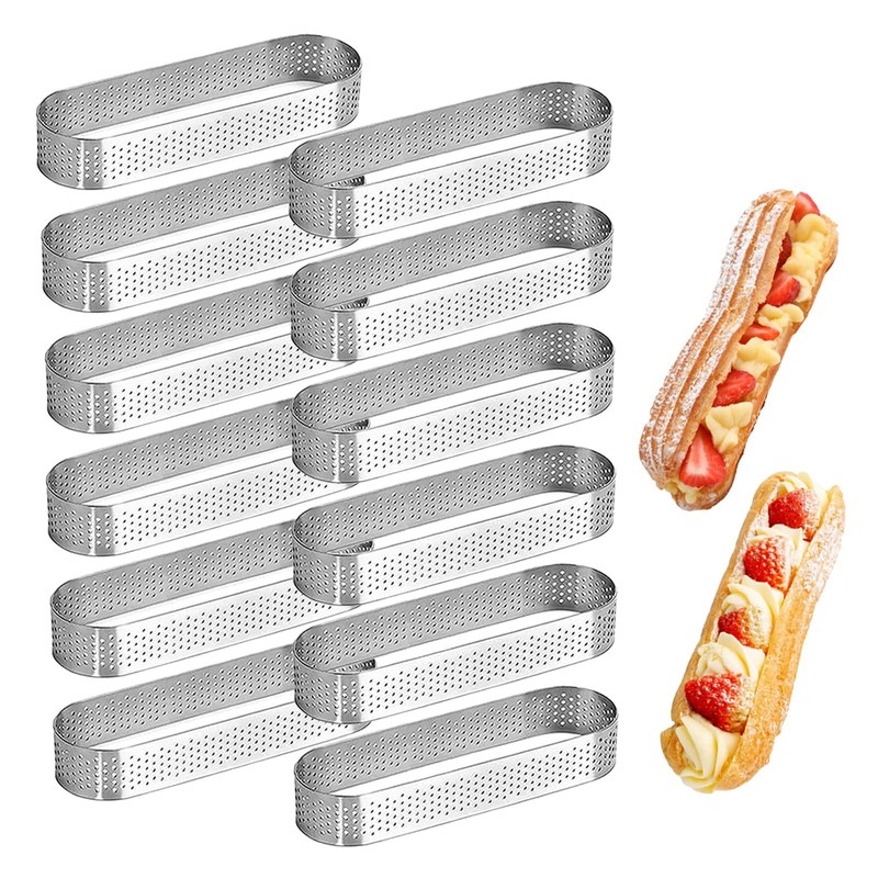 Stainless Steel Perforated Tart Rings Oval 5 Inch Baking Molds 12 PCS