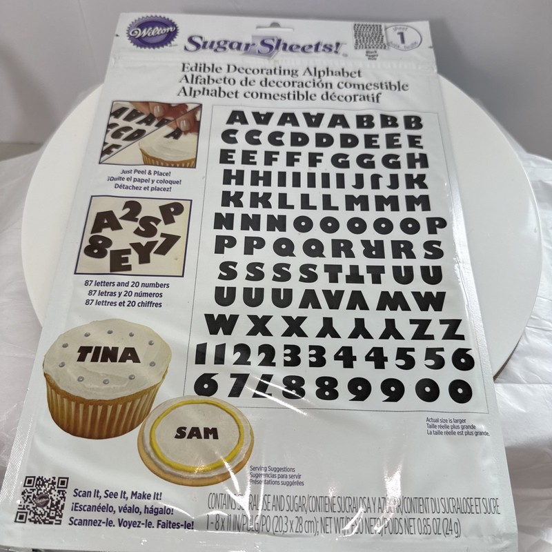 Wilton Sugar Sheets Black Alphabet Letters Numbers Edible Cake Decorating Paper
