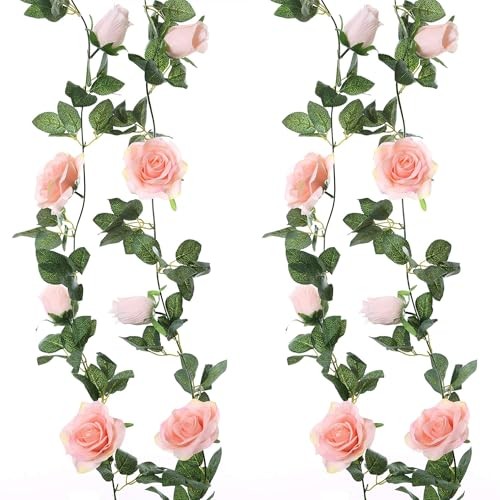 2 Pack Artificial Flower Garland, Each 6.5FT Fake Rose Vines, Hanging Pink gallery