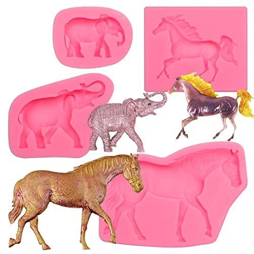 Horse Fondant Molds, 4 Packs, Elephant Animal Chocolate Silicone Molds for gallery