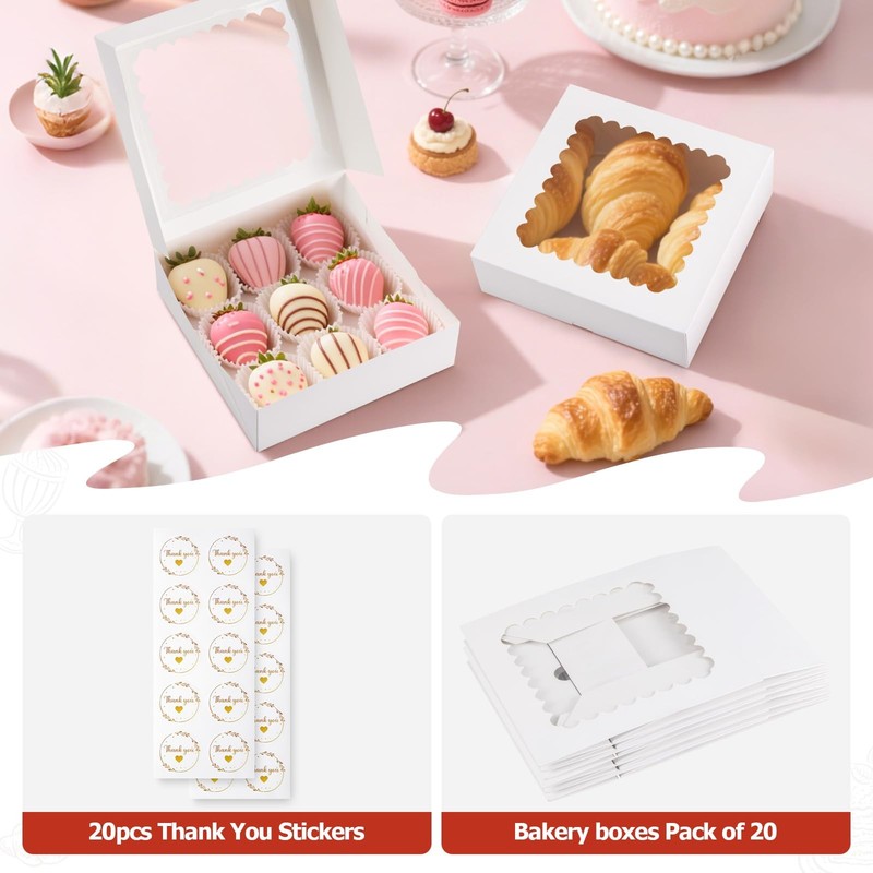 20 Pcs Chocolate Covered Strawberry Boxes with Window, Auto-Pop-Up 8x8x2.5 in... gallery