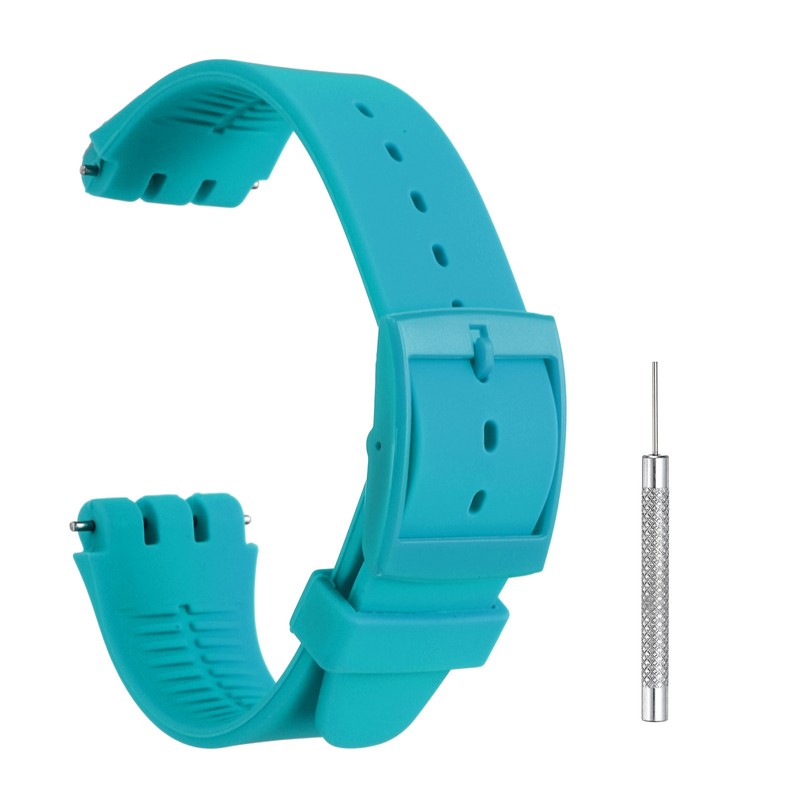 19mm Silicone Watch Strap, Lake Blue, with Bars and Buckle