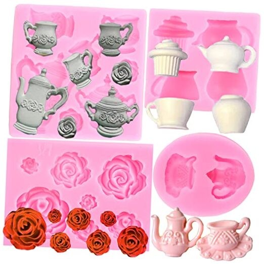Teapot Silicone Mold Tea Cup Fondant Mold Ice Cream Candy Molds Rose Style C