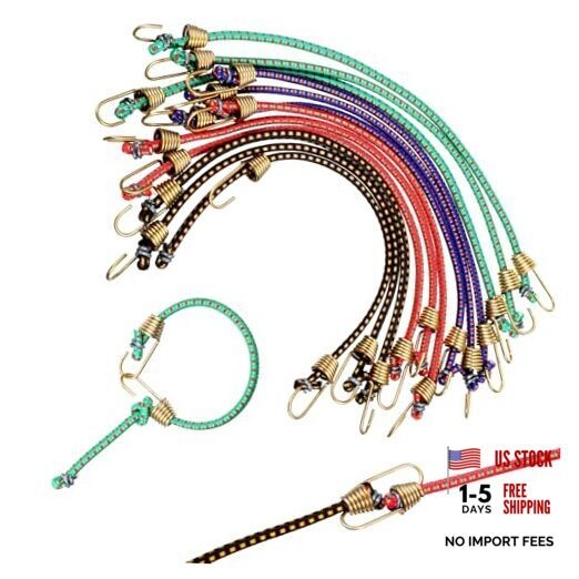 12 PCS Small Bungee Cords with Hooks, 10 Inch Adjustable Mini Bungee Cords